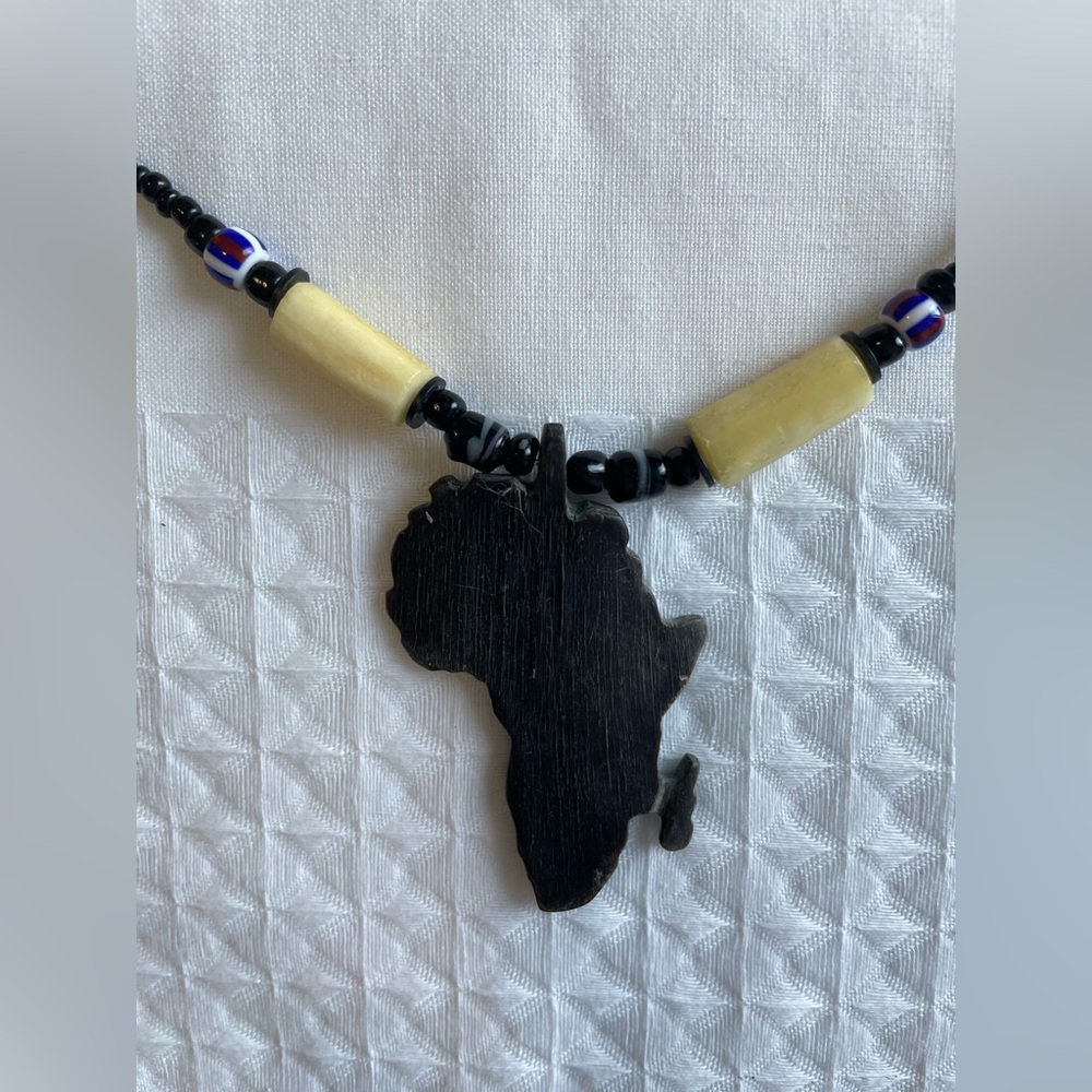 African necklace with ebony black wood carved of